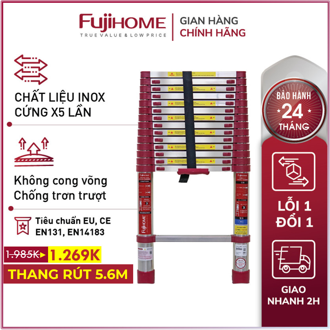 Thang inox rút đơn gấp gọn 38M - 55M  Nhập khẩu chính hãng FUJIHOME thang rút xếp gọn gia đình đa nă
