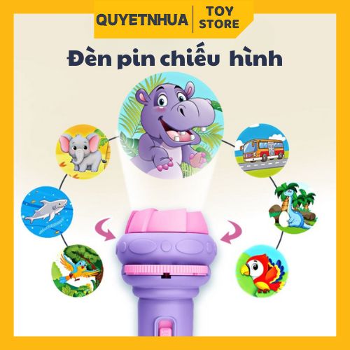 Đèn pin chiếu hình cho bé 80 hình MỚI 3d động vật, hình thú, pikachu, siêu nhân, hoạt hình cho bé - Đồ chơi học tập và giải trí