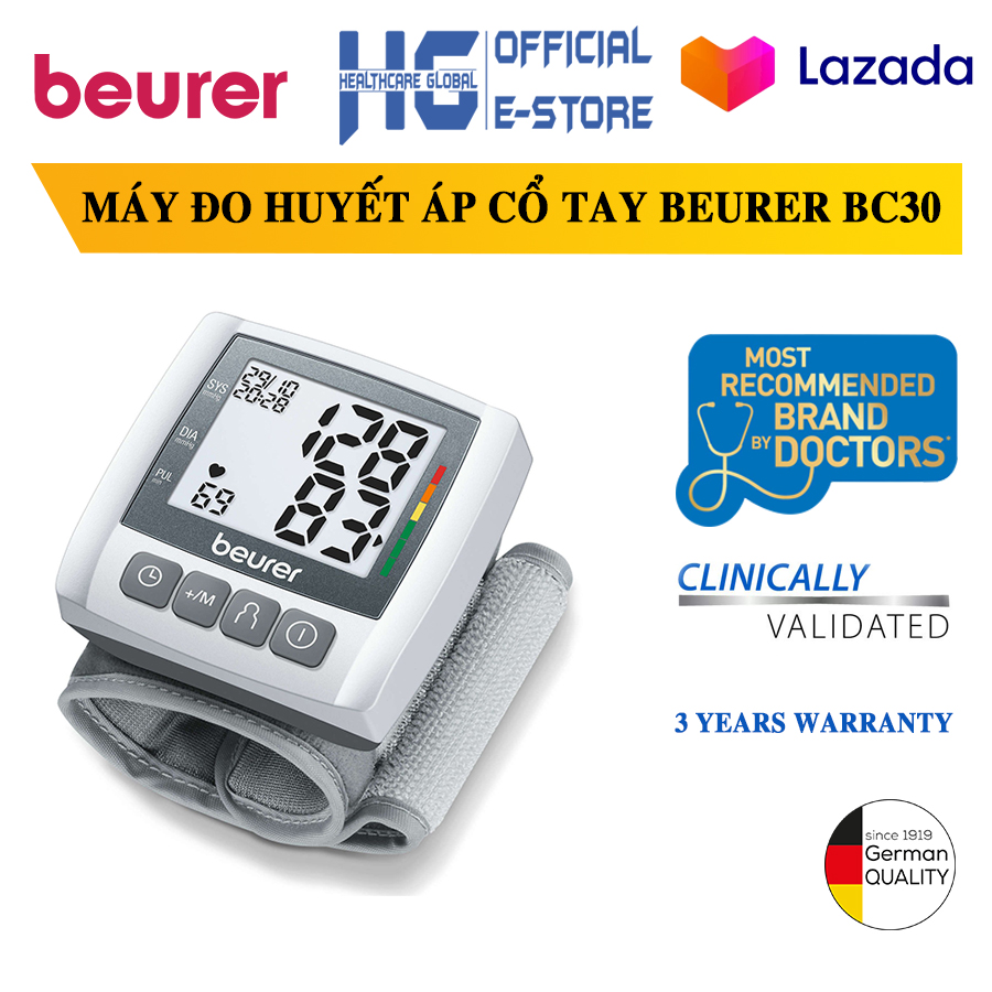 Máy đo huyết áp cổ tay Beurer BC30 Chính Hãng - Cảm biến Fuzzy cho kết quả chính xác