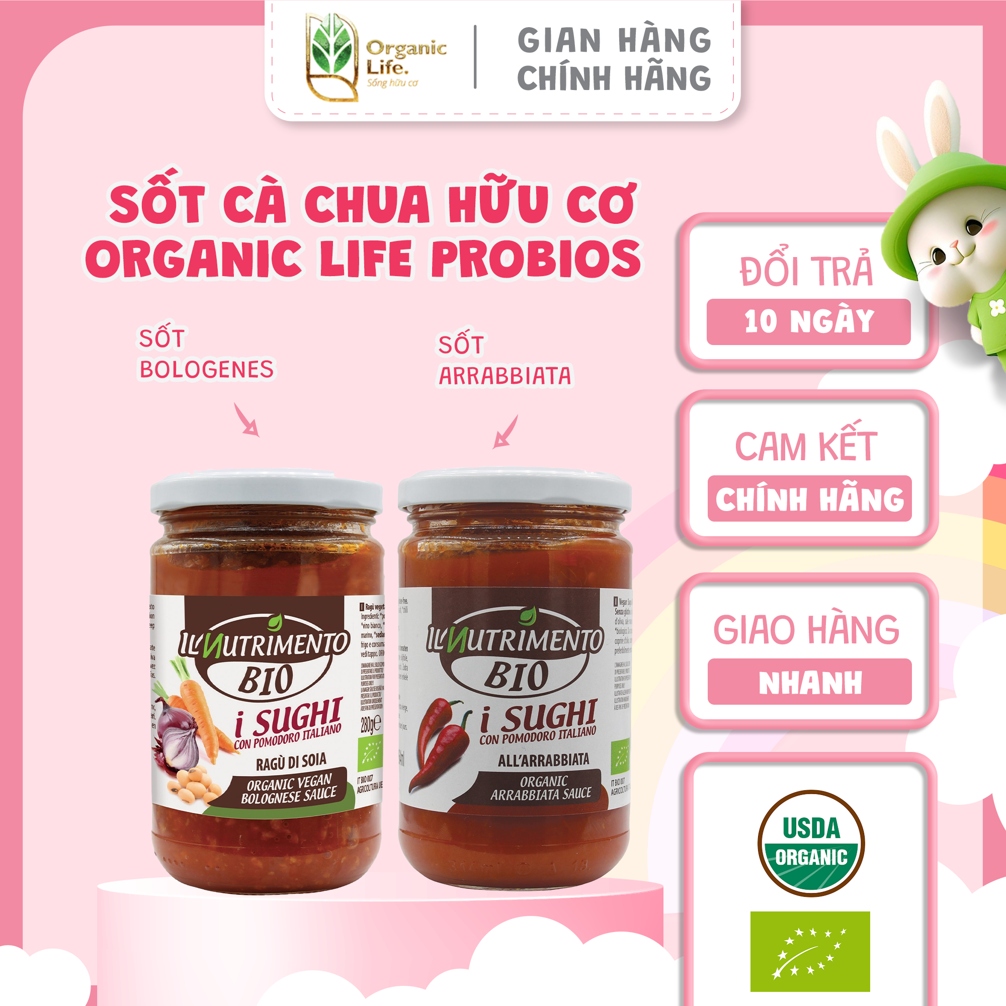 Sốt cà chua hữu cơ organic life probios nhiều vị, dinh dưỡng nhập khẩu