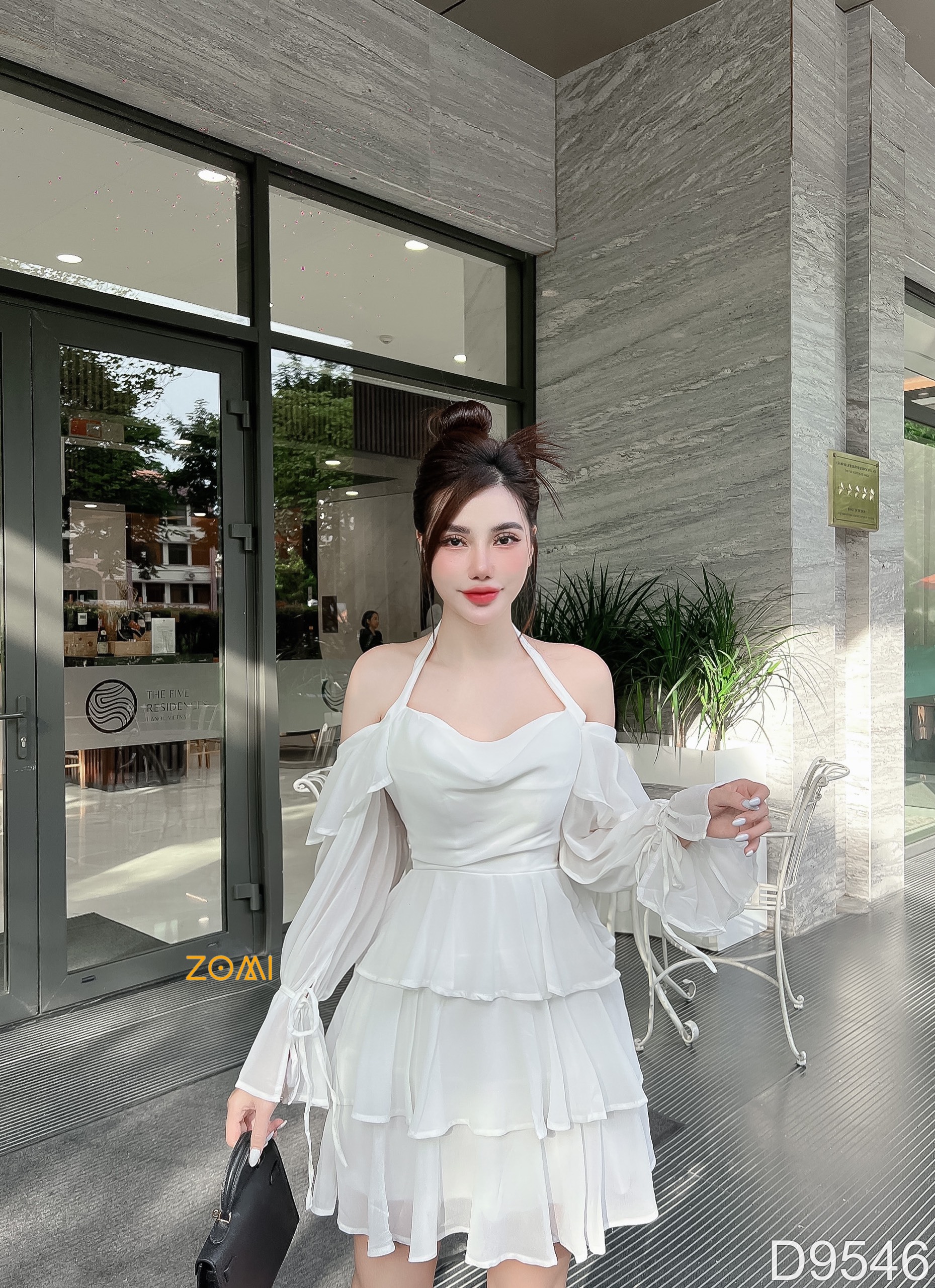 Đầm trễ vai cổ yếm xoè tầng tay bèo điệu đà thiết kế ZOMI d9546