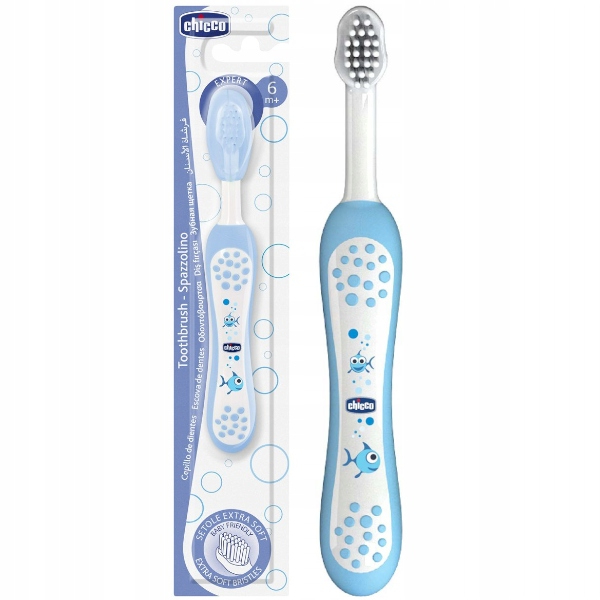 Bàn chải đánh răng Chicco cá xanh Đầu Tròn Lông Mềm Cho Bé Từ 6 Tháng Tuổi - Hàng Chính Hãng