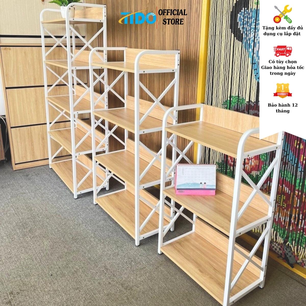 Kệ đựng đồ khung sắt mặt gỗ cao cấp TIDO Hàng xuất cứng cáp chịu lực tốt, đầy đủ phụ kiện lắp ráp