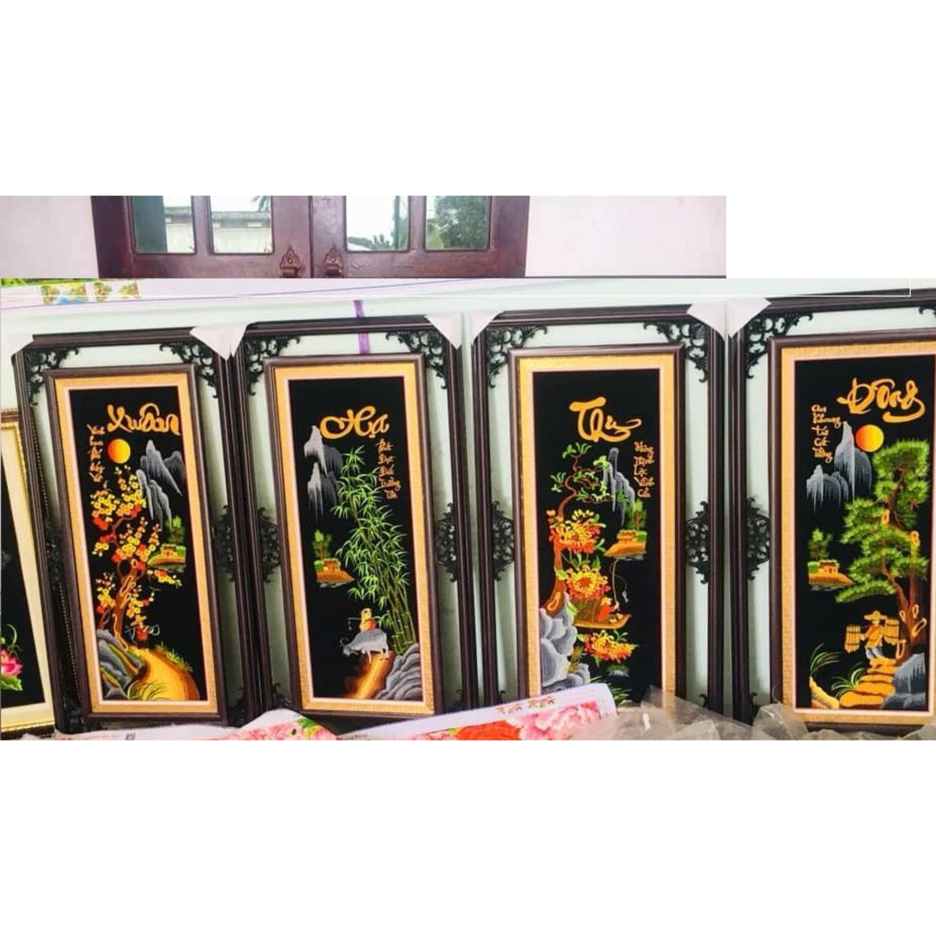 Tranh thêu vi tính thành phẩm Tứ quý chưa khung