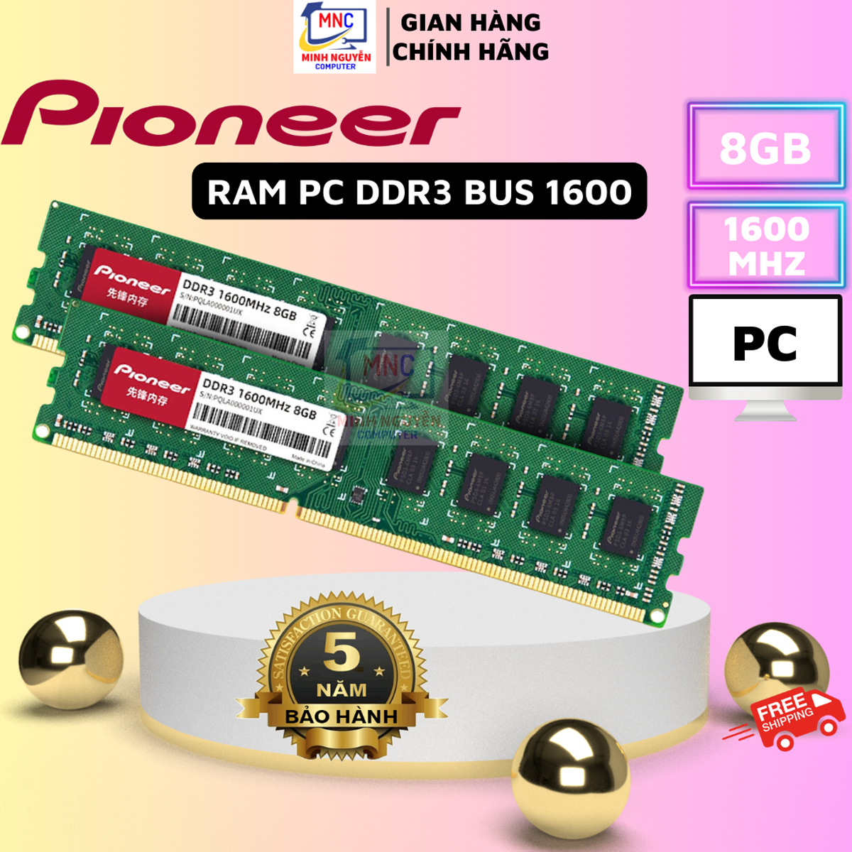Ram PC 8GB DDR3 Bus 1600MHz Pioneer dùng cho máy tính Desktop PC