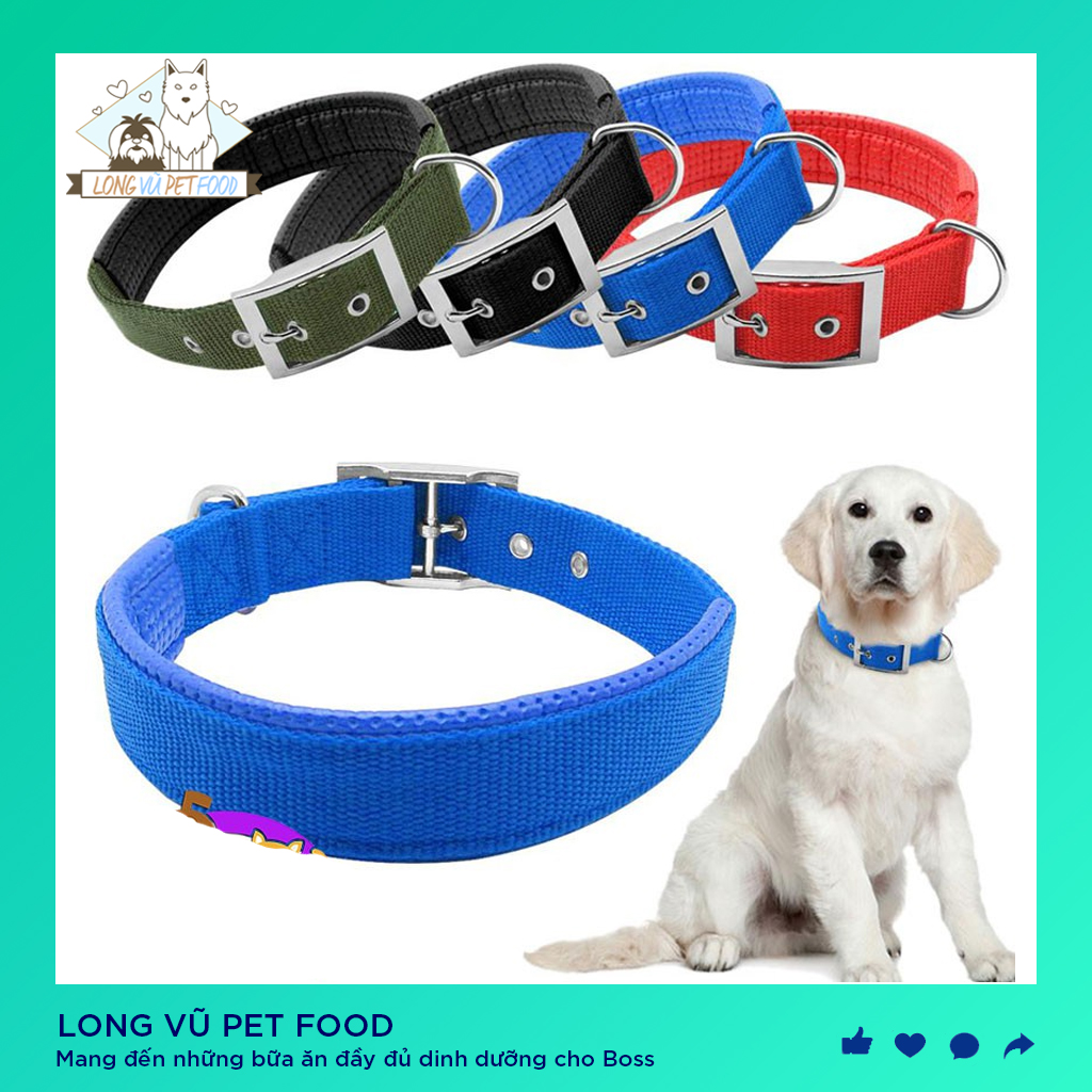 Vòng cổ vải dù bọc da siêu bền có móc khóa sắt cho chó mèo - Vòng cổ chó mèo - Long Vũ Pet Food