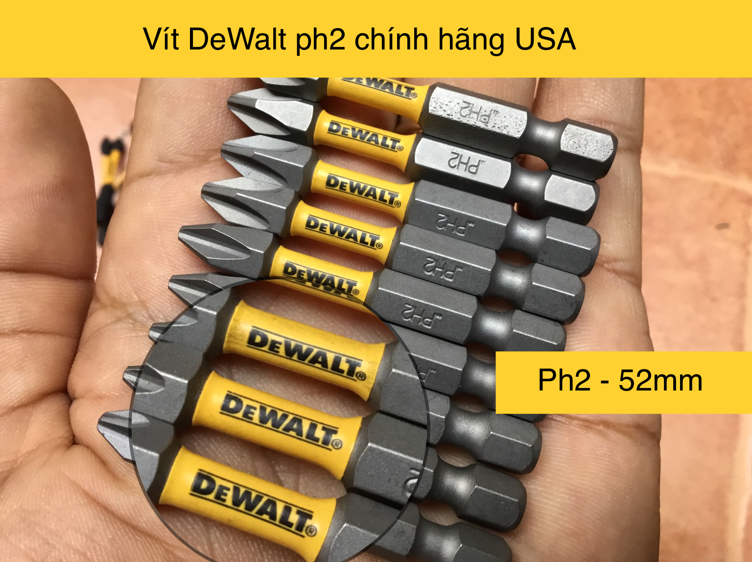 Bộ 5 mũi vít dewalt chính hãng ph2 52mm