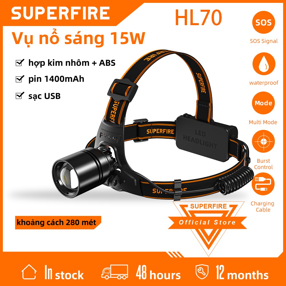 Superfire đèn pin đội đầu mới đèn pin đội đầu siêu sáng 500 lumens đèn ngoài trời với thời lượng pin dài 4.5 giờ
