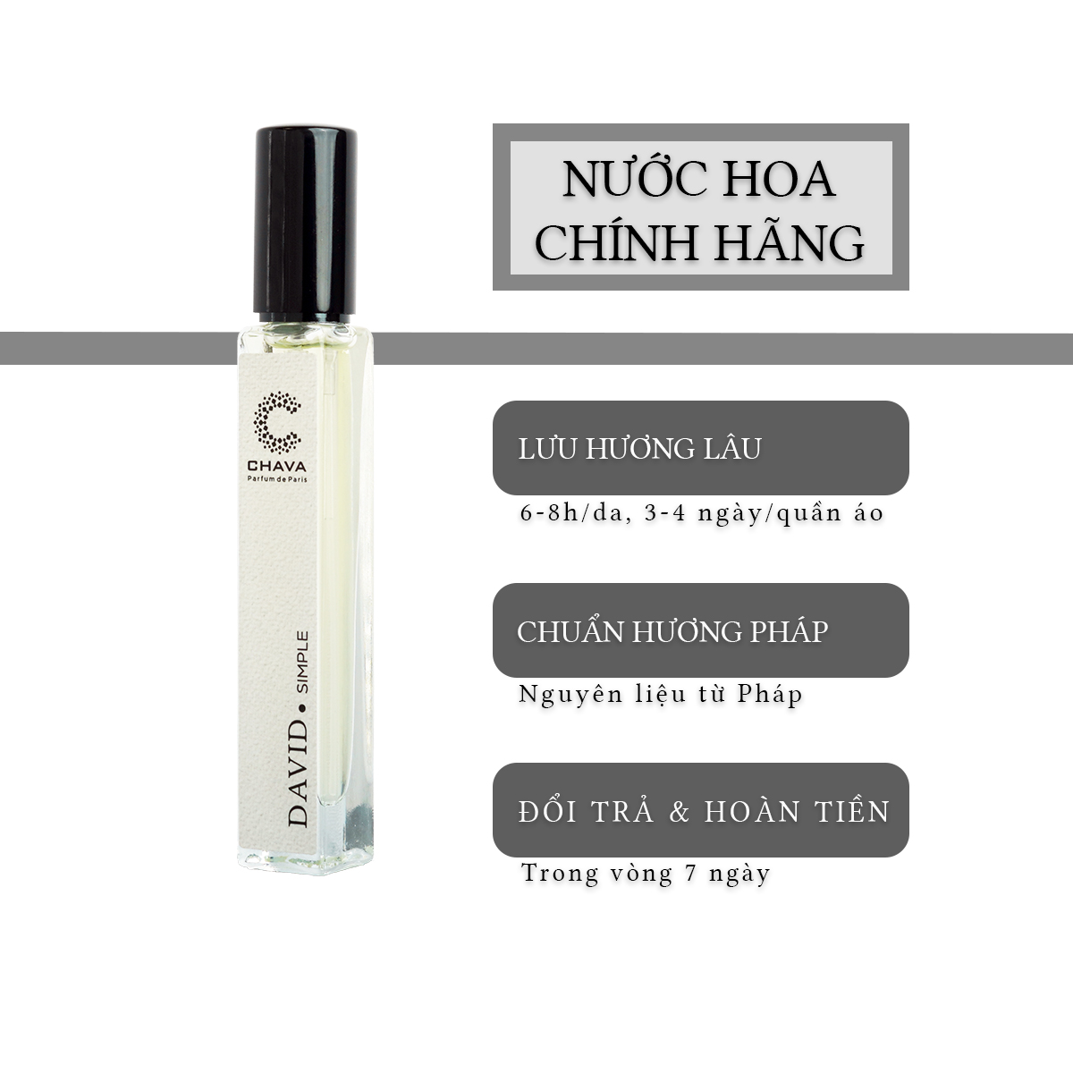 Nước Hoa DAVID 10ml Chava Simple Chính Hãng dành cho nam, thơm lâu