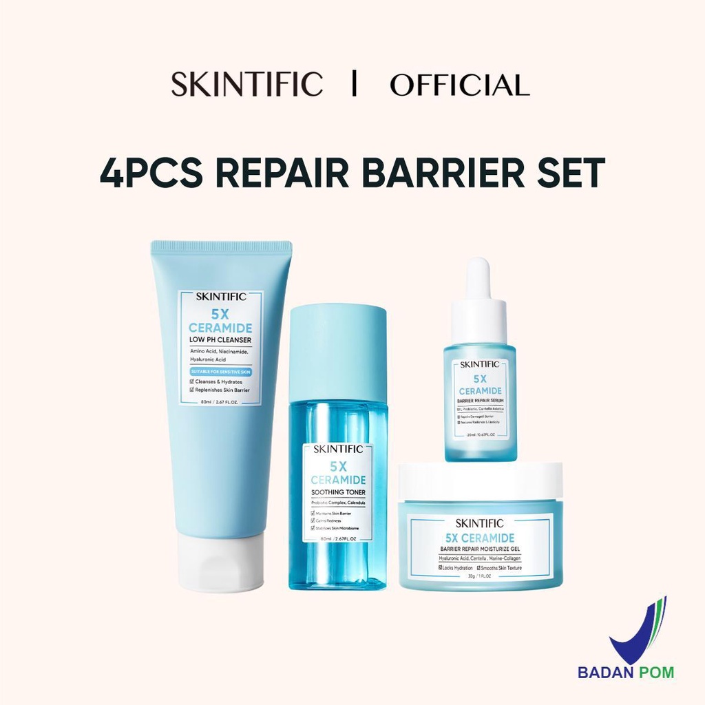 Skintific barrier set 4 pcs - sữa rửa mặt 80ml + kem dưỡng ẩm 30g + 5x ceramide toner 80ml + 5x ceramide serum 20ml