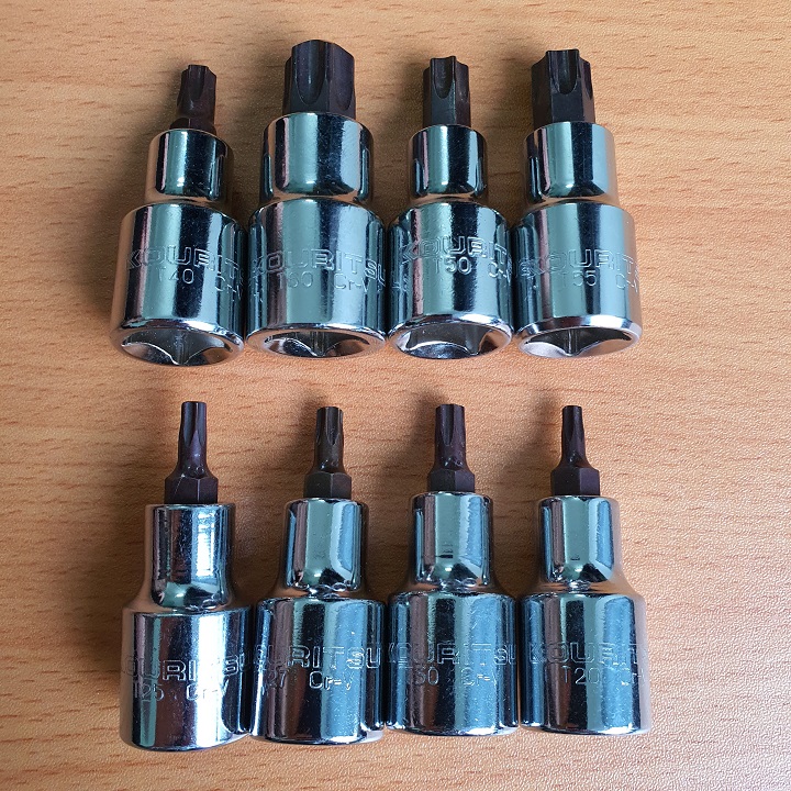 Bộ tuýp đầu sao hệ 1/2 inch 6 cánh 8 chi tiết từ T20 -T60 hãng Kouritsu nhập khẩu Nhật Bản, Bảo hành 12 tháng, Bộ điếu sao, Bộ khẩu sao, Bộ tuýp sao