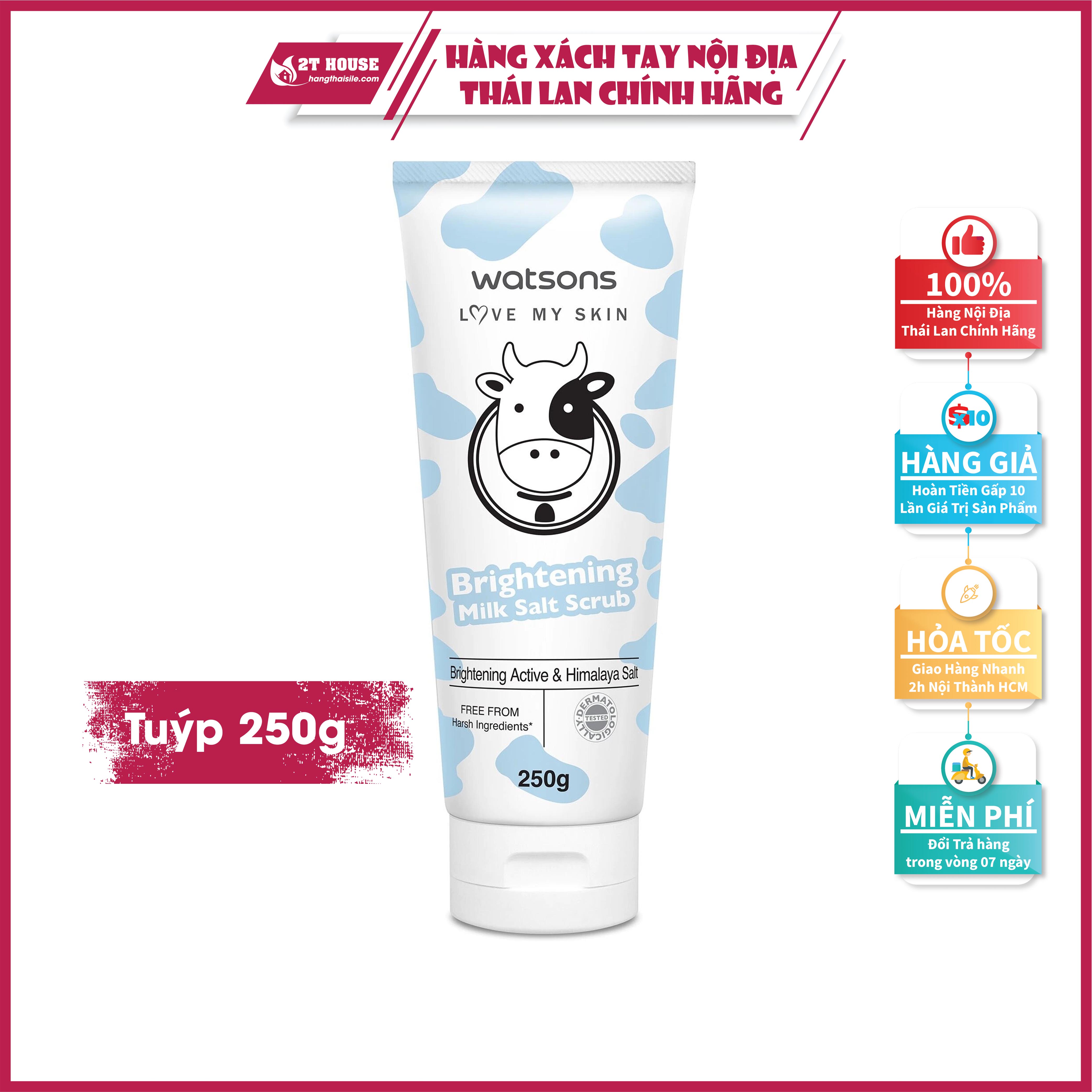 Muối tắm tẩy tế bào chết Watson/muối tắm bò tẩy da trắng Milk Salt Scrub Watsons Thái Lan tuýp 250g 2T House Shop