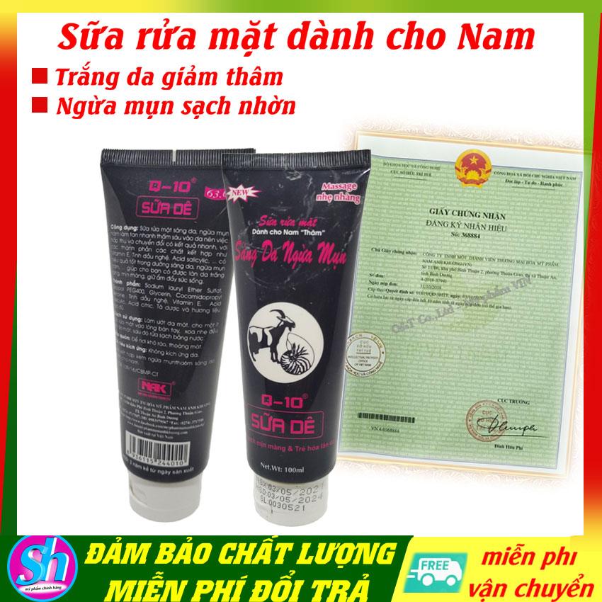 Sữa rữa mặt cho nam ngừa mụn trắng da Q-10
