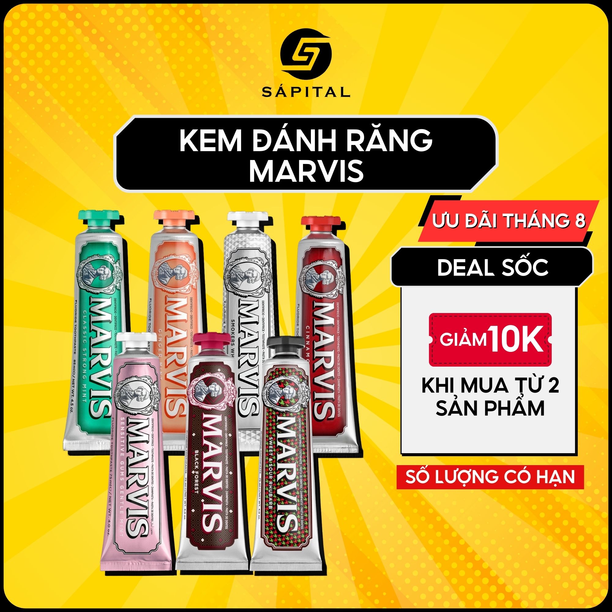 Kem Đánh Răng Marvis chính hãng Ý - Hỗ trợ làm Trắng Răng - Hơi thở thơm mát