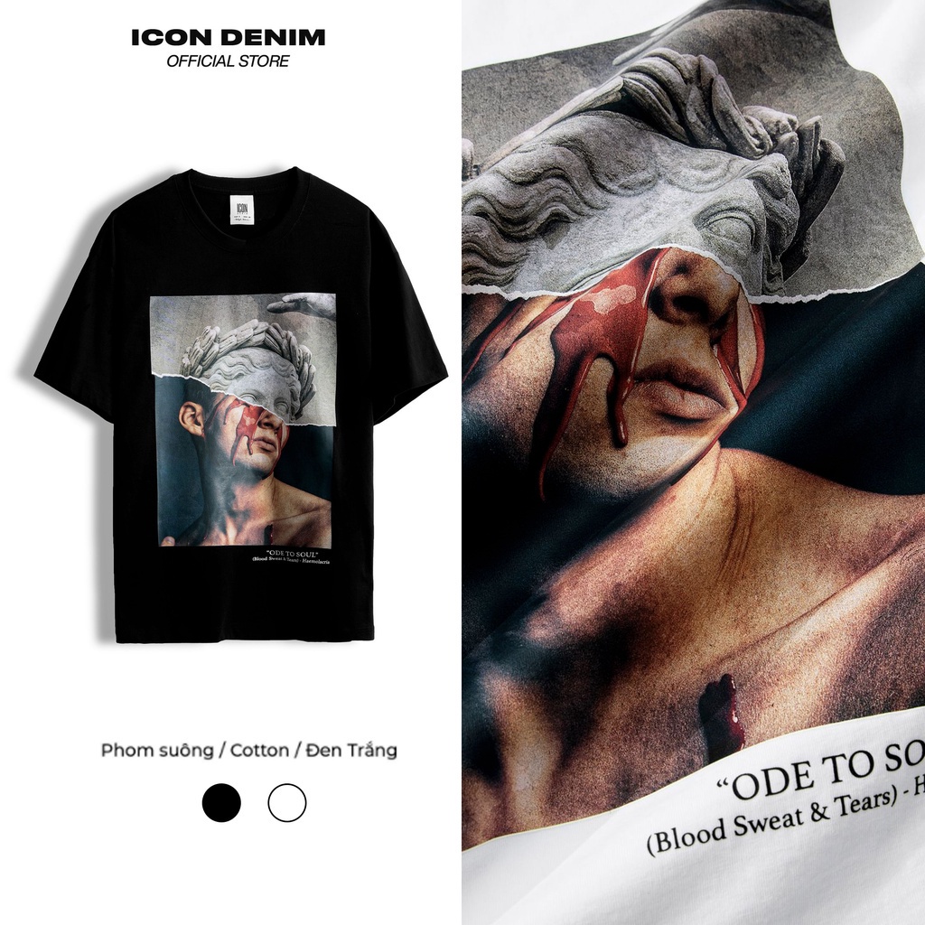 Áo thun nam icon denim dáng suông premium single blood sweat & tears