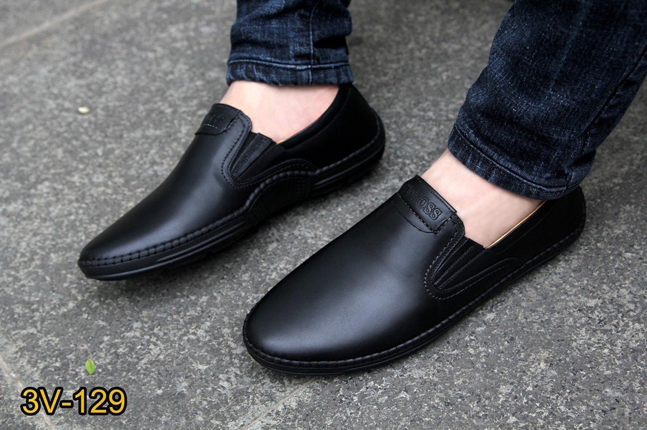 Giày lười nam da bò mũi tròn dáng trẻ- Giày mọi da nam da bò thật 100%- Đế cao su non không đau chân- Bảo hành 12 tháng- G129- Giày 3v