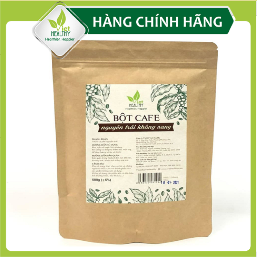 Bột cà phê enema (nguyên trái không rang) Viet Healthy 500g, dùng cho coffee enema thải độc đại tràng, gan, làm đẹp da