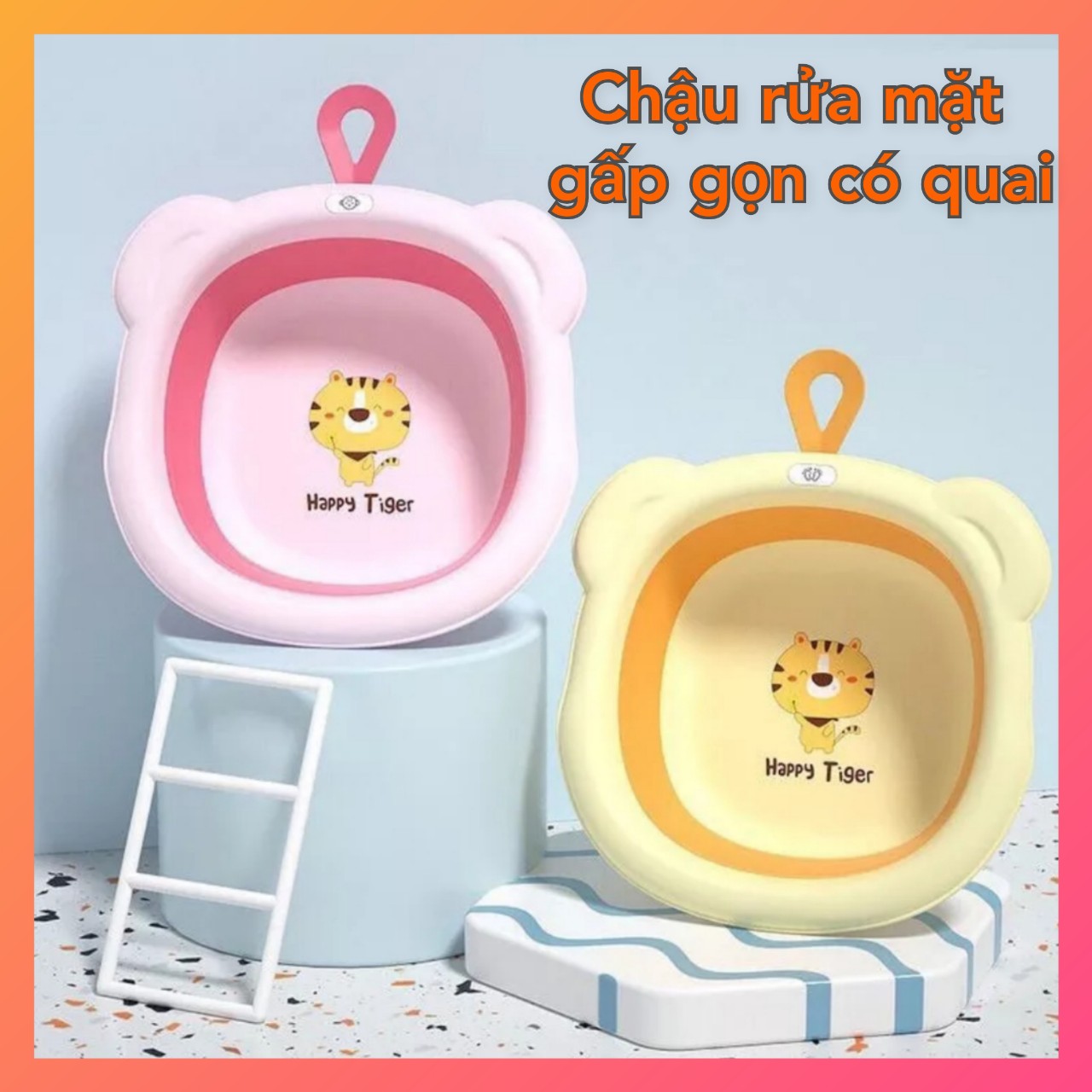 Thau chậu rửa mặt gấp gọn hình hổ cho bé