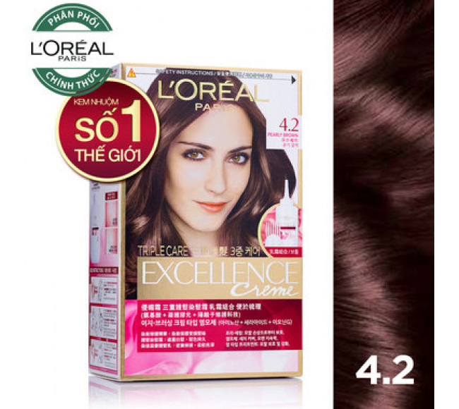 Thuốc nhuộm tóc phủ bạc loreal excellence cream 172ml - số 4.2 nâu ánh tím.
