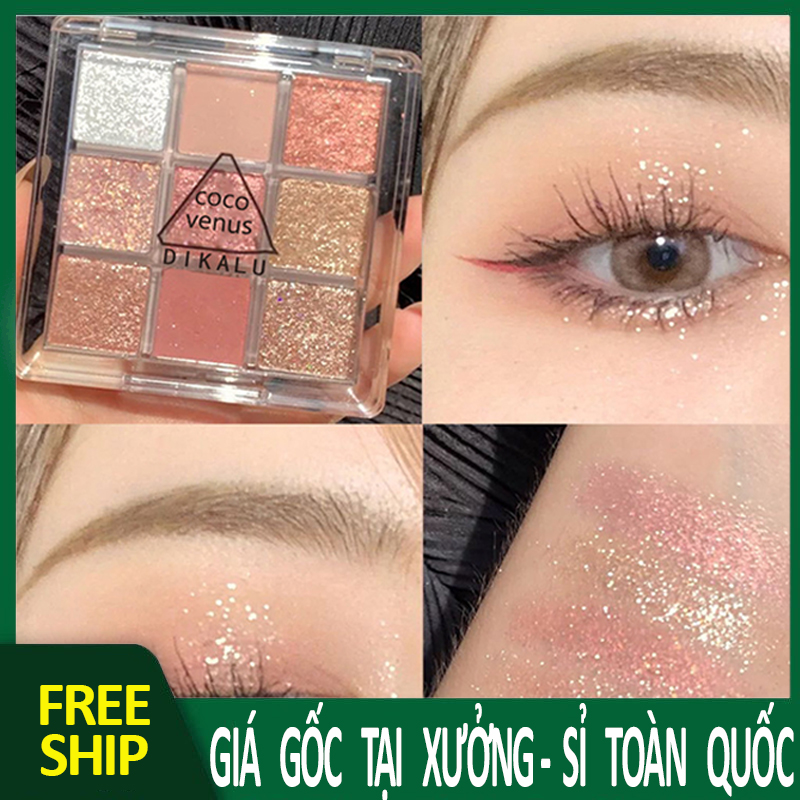 [ HOTTREND] Bảng Phấn Mắt Nhũ  9 Ô Dikalu Tông Màu Nâu Cam Vàng, mắt phấn nội địa Trung BIG SALE MART A14