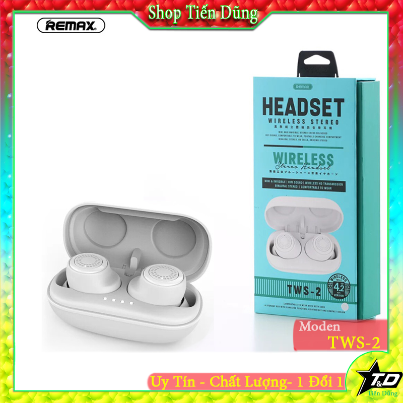 Tai nghe bluetooth không dây Remax TWS 2 có 2 tai âm thanh chất lượng