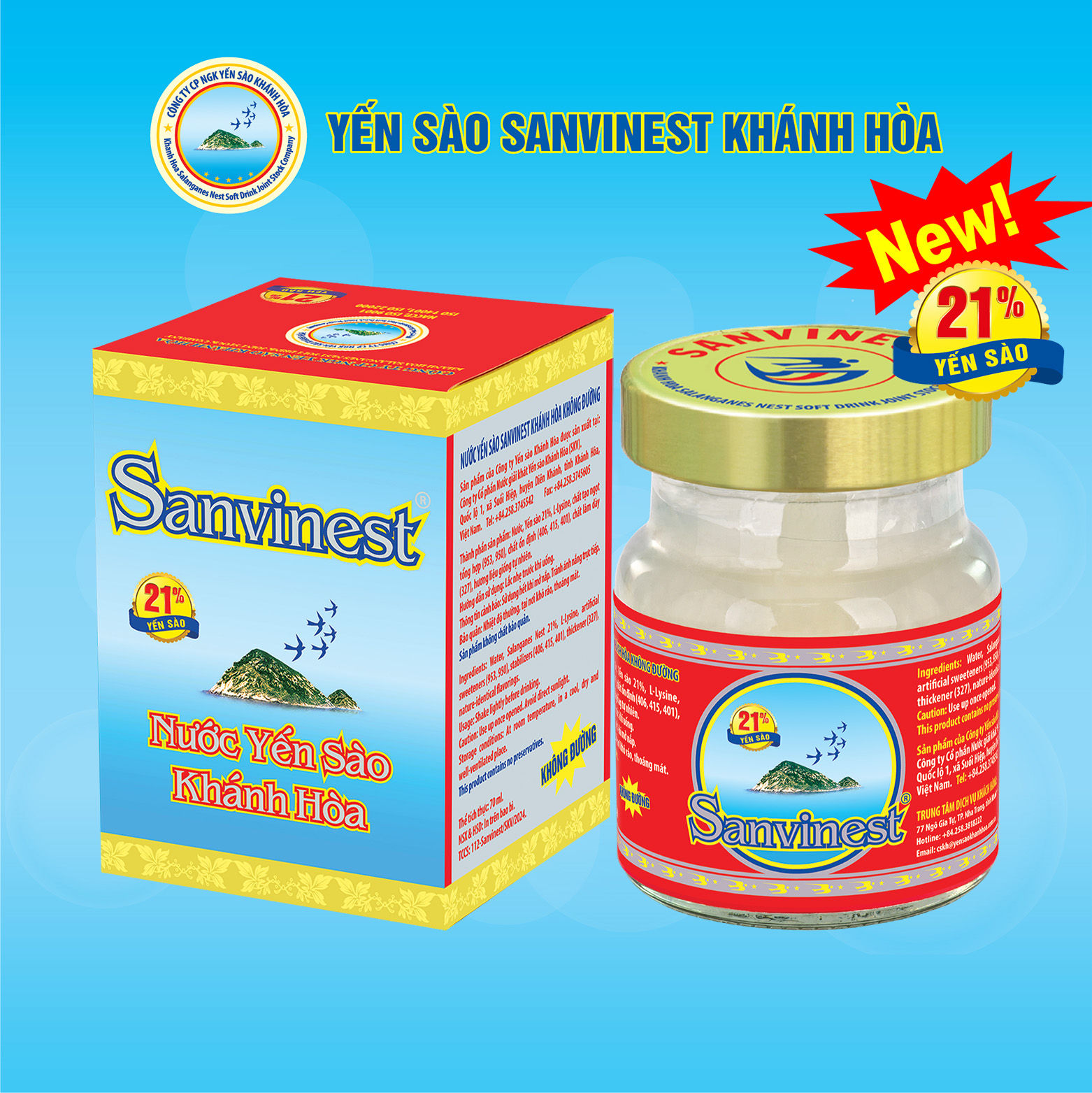 Nước Yến sào Khánh Hòa Sanvinest dành cho mọi độ tuổi Không đường lọ 70ml 21% Yến sào.