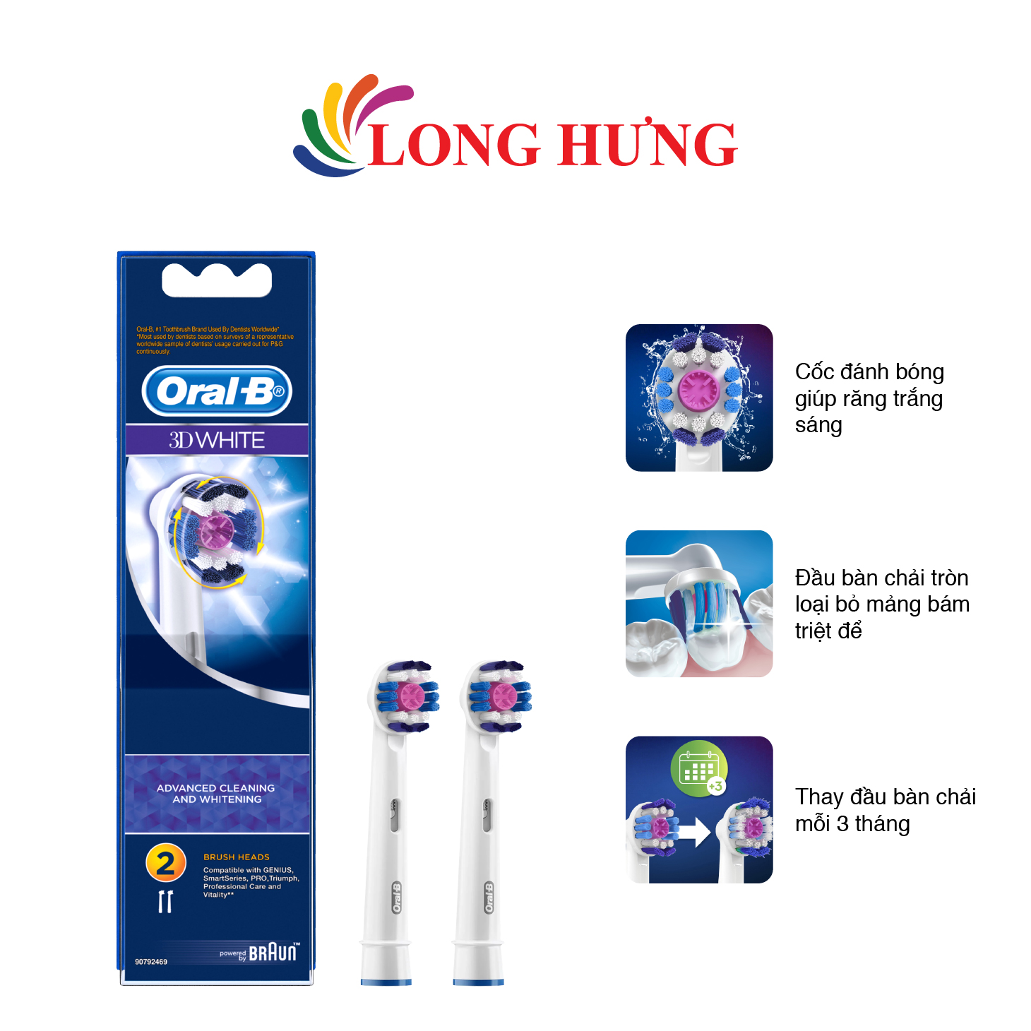 Đầu bàn chải điện Oral-B 3D White EB18p - Hàng chính hãng