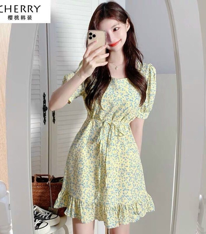 Đầm váy hoa nhí  eo cột nơ nữ tính xinh xắn thời trang nữ phù hợp cho nàng dạo phố