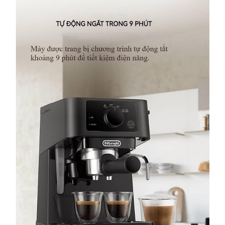 Máy pha cà phê Delonghi Espresso tự động EC235.BK 1100W pha cappucino latte 12bar dùng cho gia đình và văn phòng,Bảo hành 18T,Máy pha cà phê De’Longhi máy pha cafe kèm máy tạo bọt công suất lớn, máy pha cafe kiểu dáng sang trọng dễ dùng