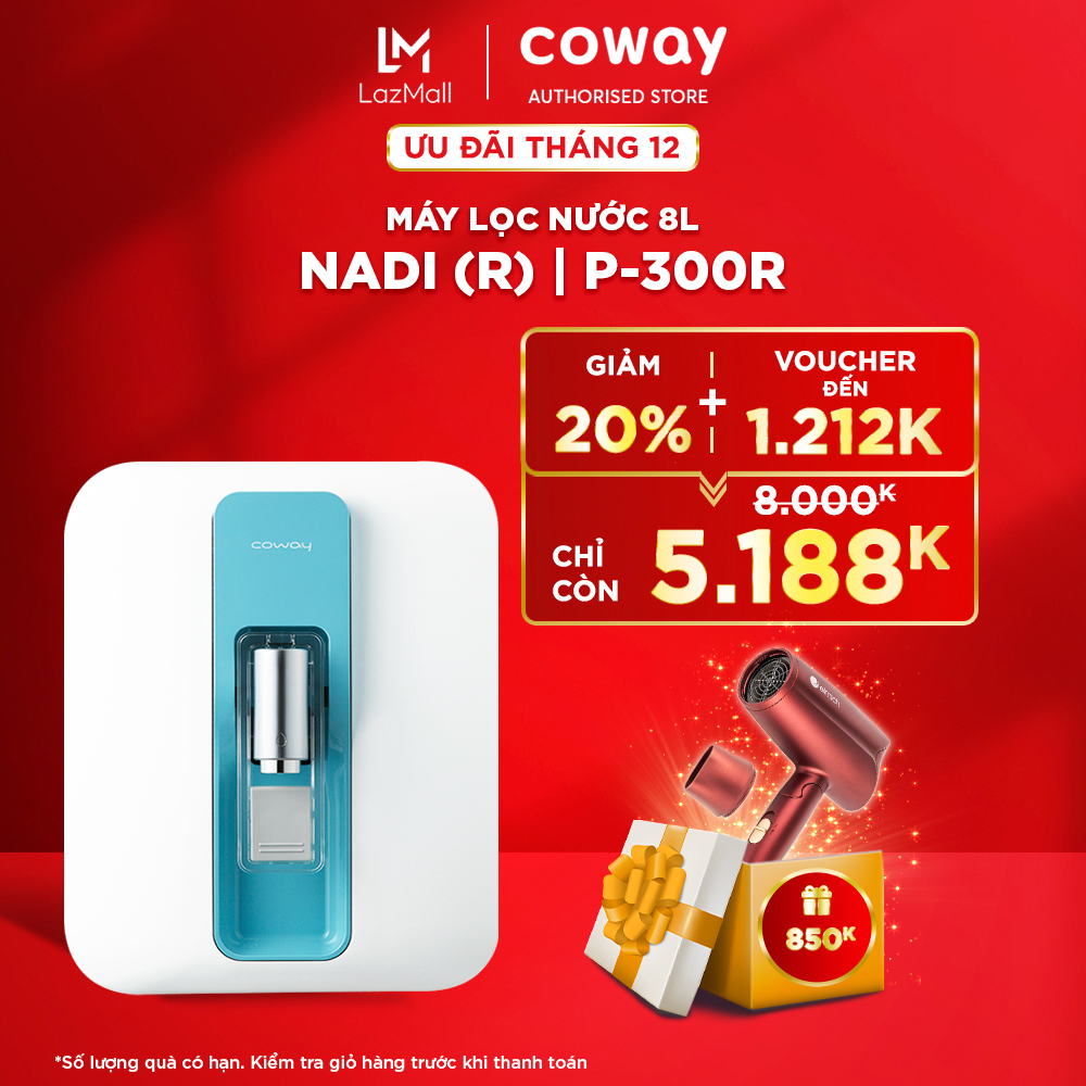 | Voucher đến 1212k | Freeship | Máy lọc nước Coway Nadi P-300R | Tự lọc nước uống gia đình, khử mùi tanh trong nước, tiết kiệm điện