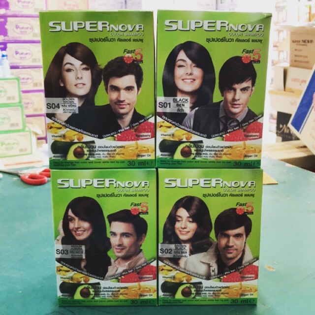 Dầu gội Nhuộm tóc phủ bạc Thảo Dược Super Nova color Shampoo fast 5mins - 30ml/gói
