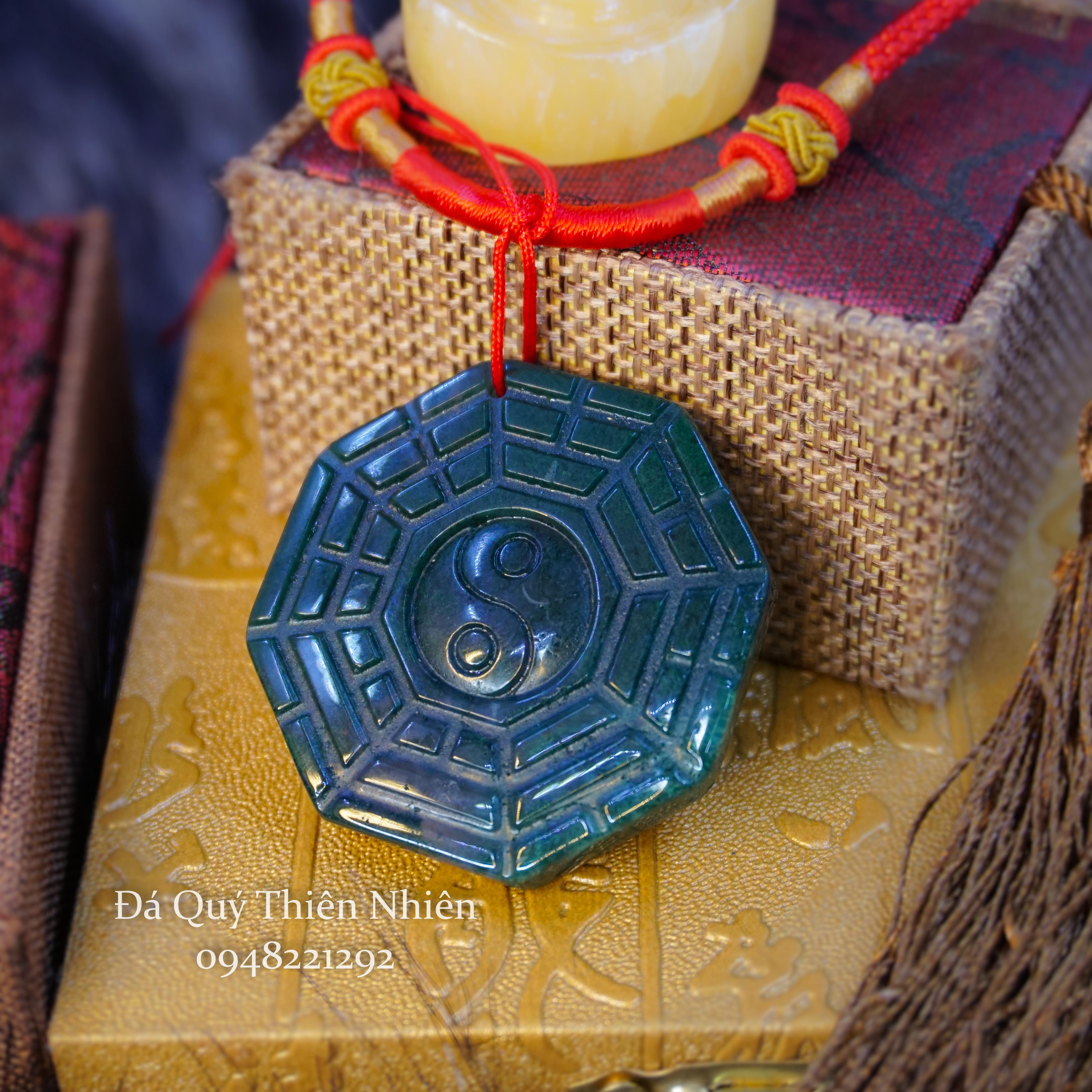Mặt Đá Moss Agate Thiên Nhiên Phong Thủy Bát Quái Càn Khôn + Tặng kèm dây