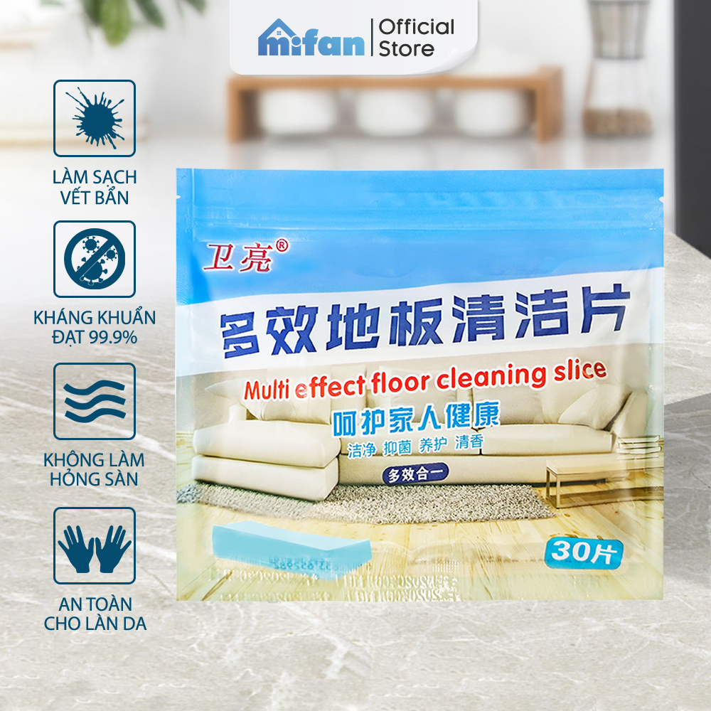 Gói 30 Miếng Lau Sàn Nhà Cao Cấp MIFAN - Hoà tan trong nước, Công nghệ Enzyme diệt khuẩn, làm sạch nhanh, hương hoa thơm mát, bảo vệ sàn, an toàn cho da