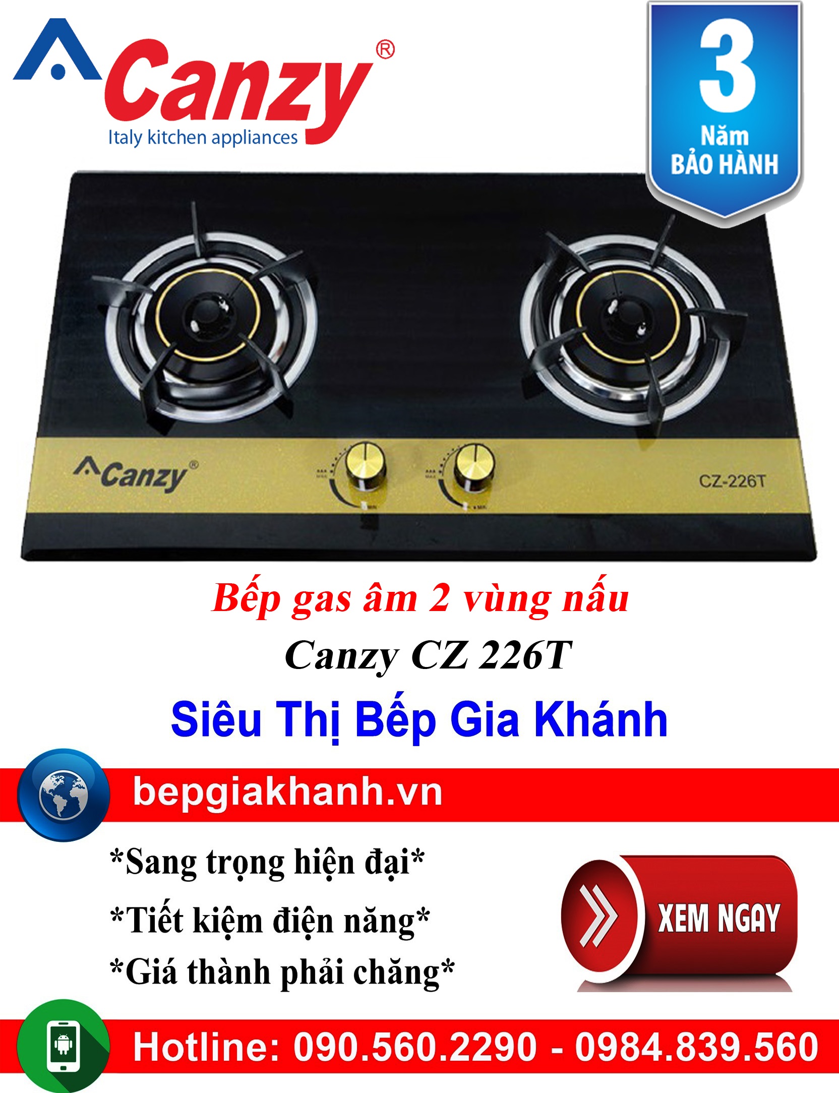 [HCM]Bếp gas âm 2 vùng nấu Canzy CZ 226T, bếp gas, bếp gas đôi, bếp gas đơn, bếp gas âm, bếp ga, bếp ga đôi, bếp ga đơn, bếp ga âm, bep ga, bep gas