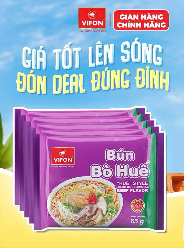 Combo 5 Gói Bún Bò Huế/Bún Giò Heo/Bún Tôm VIFON 65g/Gói