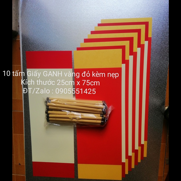 Bộ 10 tấm giấy GANH ĐỎ VÀNG KÈM NẸP treo. Giấy viết thư pháp. Giấy ganh viết thư pháp. Mành tre biểu lụa thư pháp...