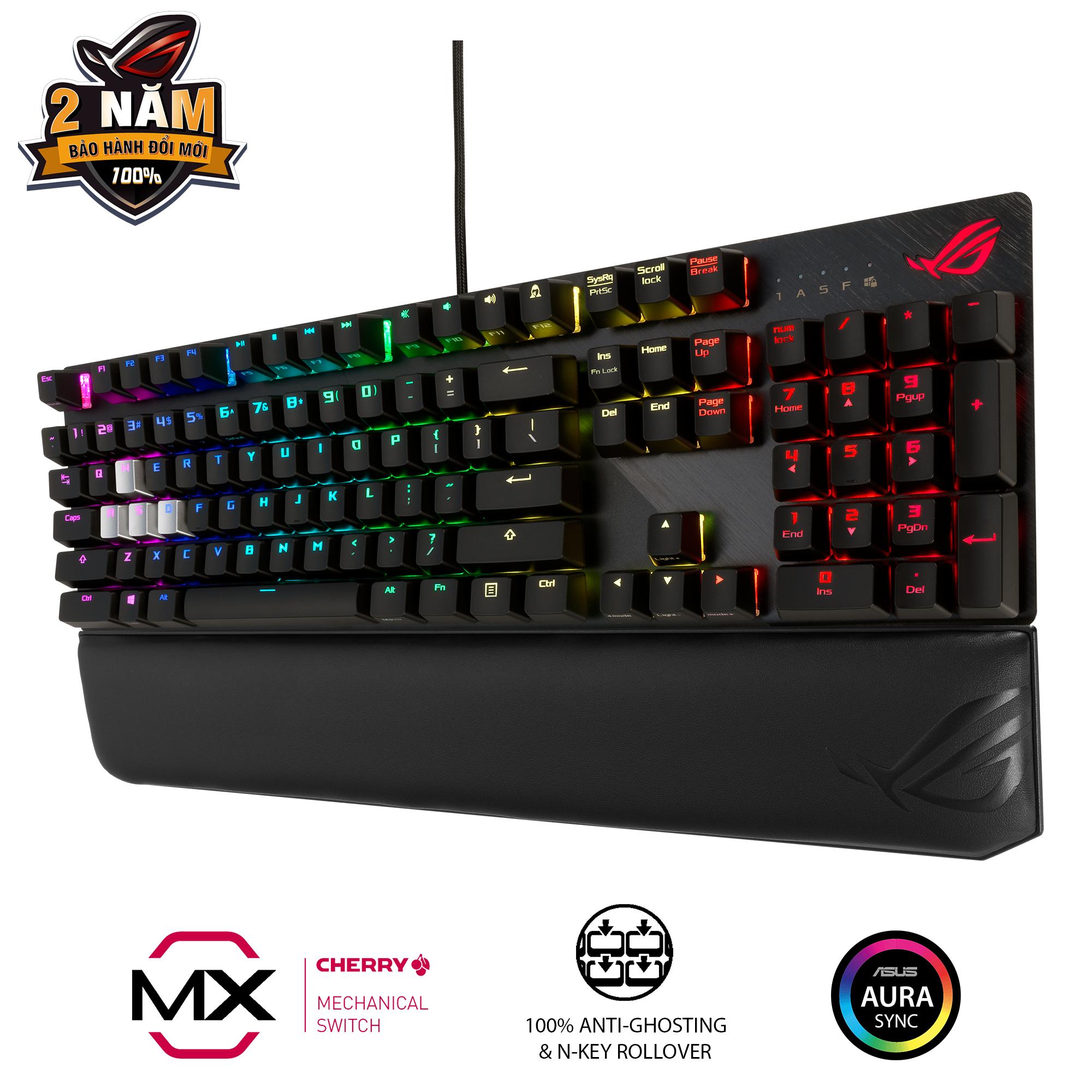 Bàn phím quang cơ gaming ROG STRIX SCOPE Deluxe, Cherry MX Switch RED, vỏ nhôm, đệm tay công thái học, Aura Sync