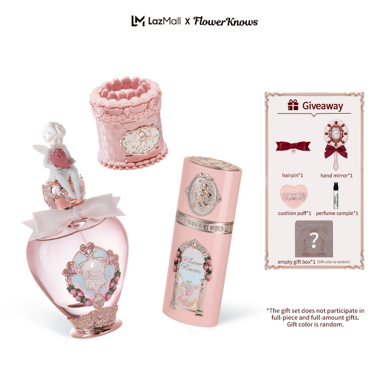 Flower Knows Strawberry Cupid Collection Makeup Gift Set include Perfume+Cake Lip Cream+Liquid Blush