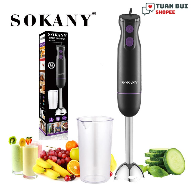 Máy xay cầm tay Sokany MẪU MỚI SK1722, Máy xay sinh tố cầm tay Sokany xay khỏe, lưỡi sắc không gỉ