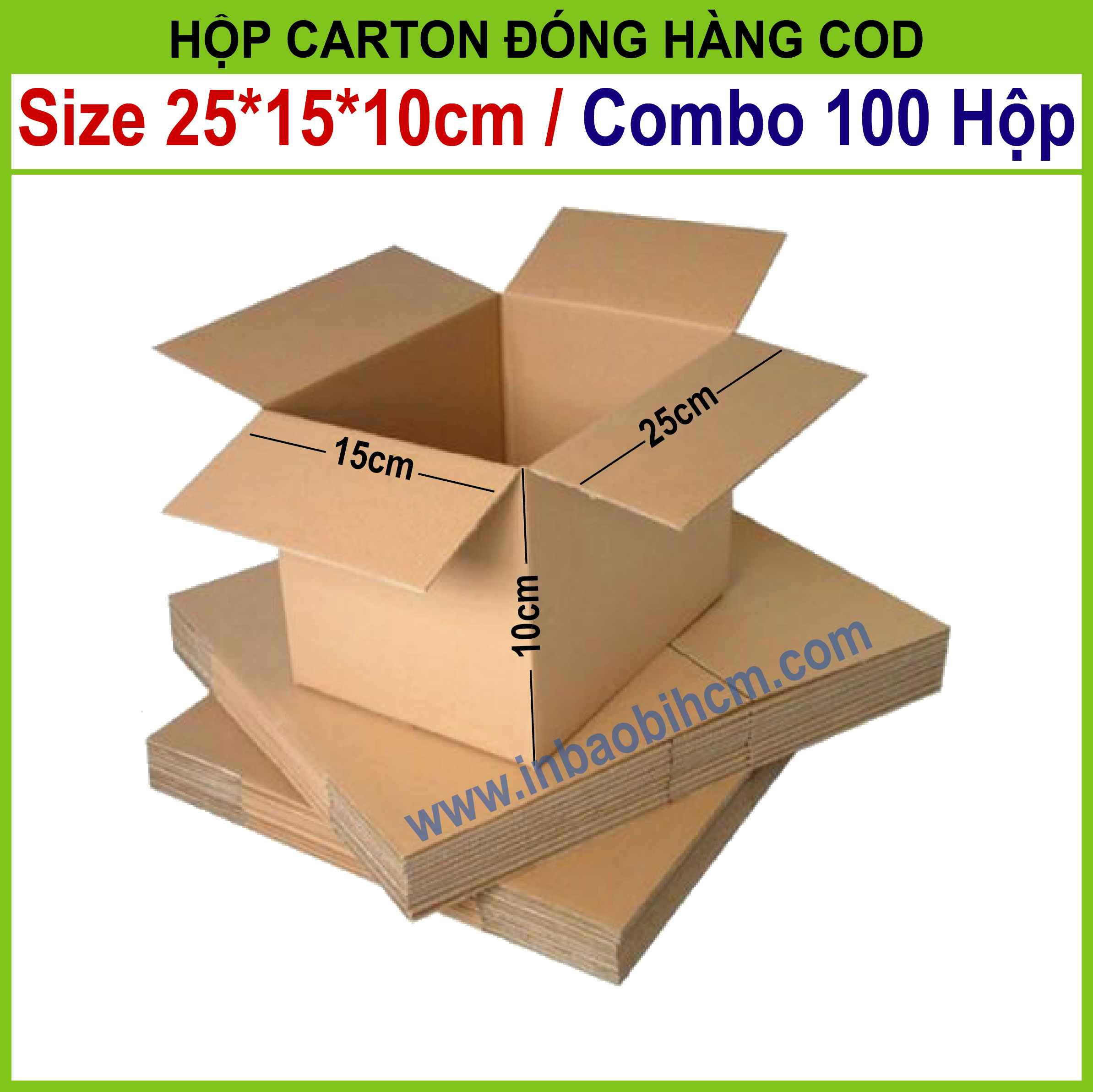 100 hộp carton đóng hàng 25x15x10 cm, hộp ship cod - inbaobihcm