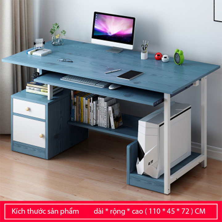 Bàn làm việc tại nhà có kệ để cây máy tính - Bàn học sinh viên có ngăn để bàn phím vi tính bằng gỗ nhiều màu 1m1