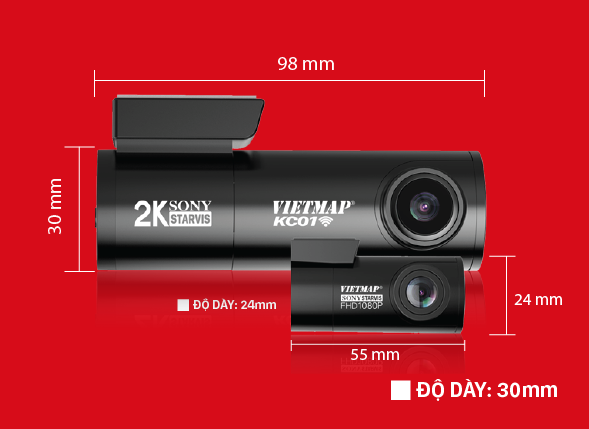 Camera hành trình Vietmap KC01 – 2 mắt trước sau, hỗ trợ ghi hình bãi đỗ xe