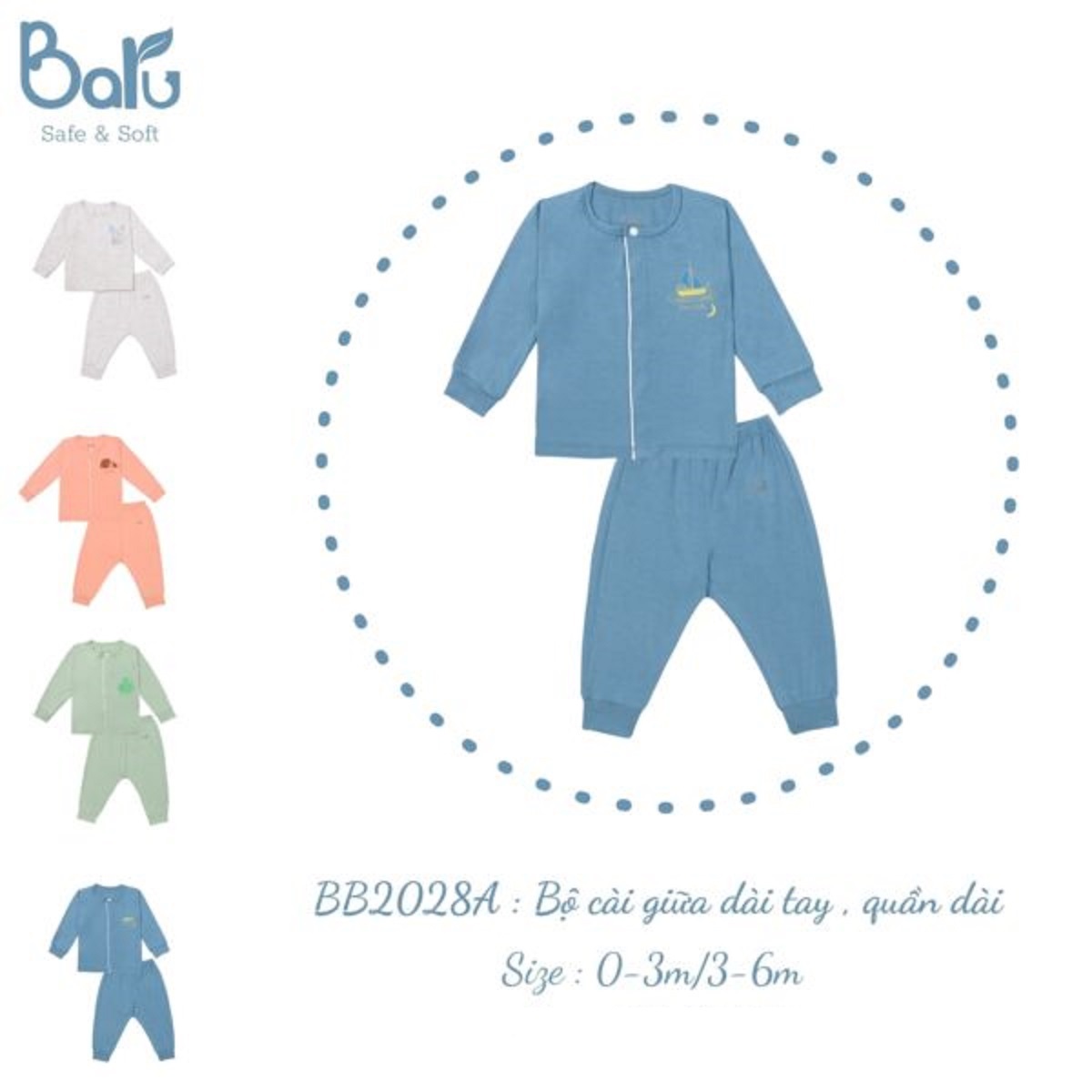 Bộ Cài giữa dài tay, quần dài cho bé, quần áo trẻ em, bộ bé sơ sinh B128