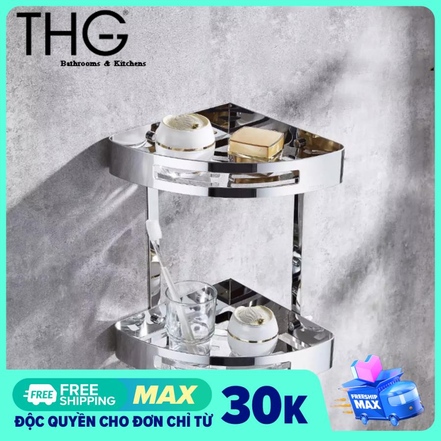 ]kệ góc nhà tắm-kệ góc tường inox 304 thái gia jsc - kệ phòng tắm đôi inox - kệ đôi tam giác, kệ để đồ nhà tắm 2 tầng, giá để đồ 2 tầng
