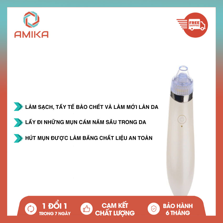 Máy Hút Mụn Đầu Đen, Máy Hút Mụn Cám, Máy Hút Mụn Cầm Tay - Hút Tất Cả Mụn Cám, Mụn Bọc, Mụn Mủ Trên Cơ Thể. Máy Hút Mụn Sạch Sâu Bên Trong Da Mặt. Sản phẩm được bảo hành 6 tháng bởi AMIKA