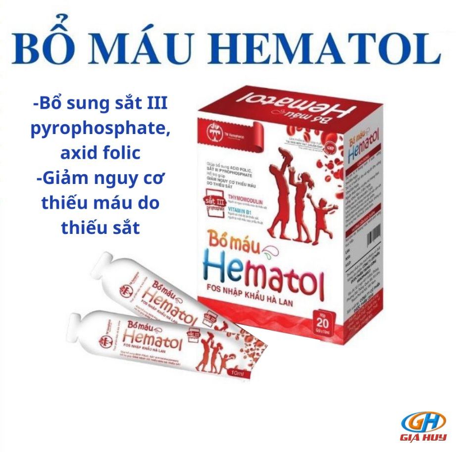 Bổ máu HEMATOL bổ sung sắt, axit folic cho bà bầu, người thiếu sắt, giảm tình trạng thiếu máu hộp 20 ống 10ml