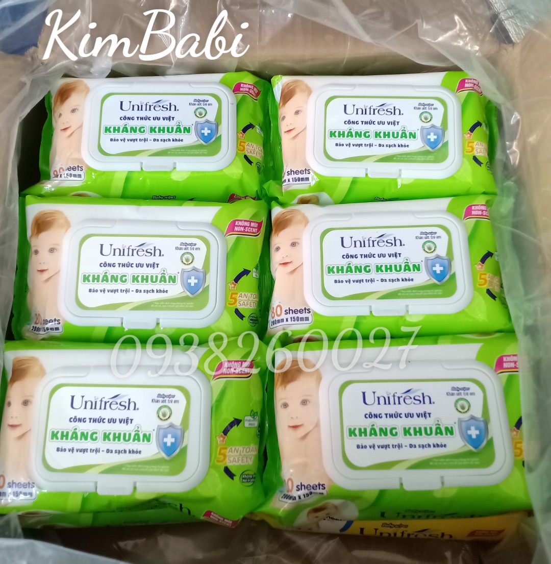 Combo 6 gói Khăn ướt Unifresh không mùi an toàn cho bé 80 tờ