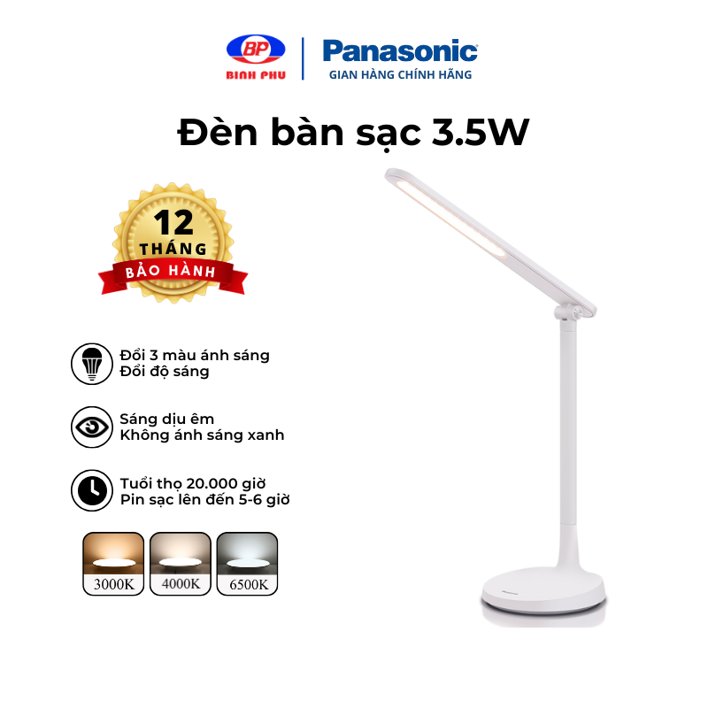 Đèn bàn sạc panasonic hhglt034188 3 hiệu ứng màu pin 5-6h điều chỉnh linh hoạt