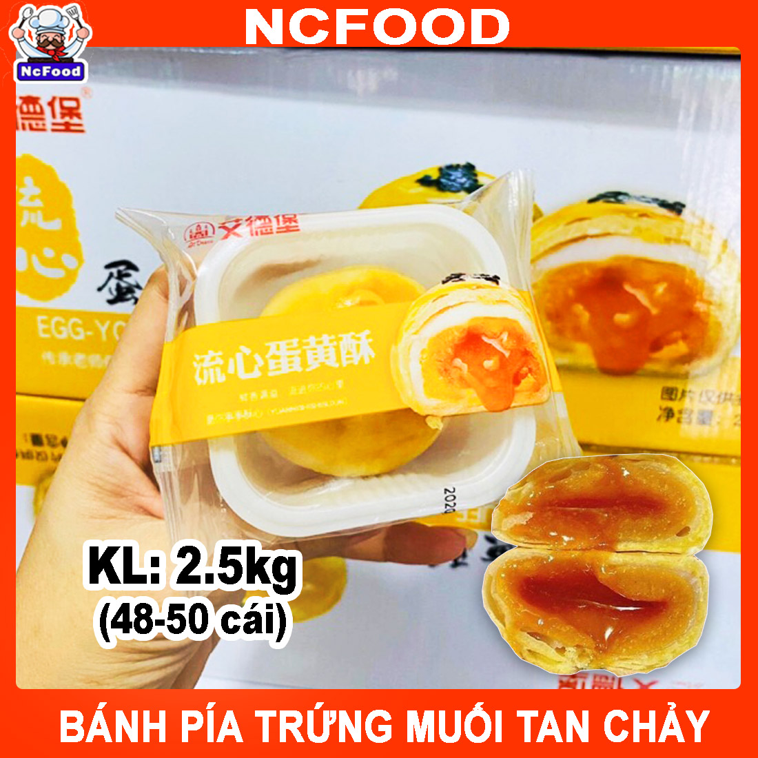 [THÙNG 2.5kg] Bánh Pía Trứng Muối Tan Chảy Đài Loan (NCFOOD)