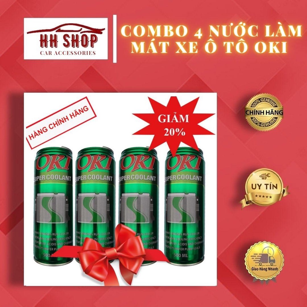 COMBO 4 Nước làm mát xe ô tô xe máy OKI ❗CHÍNH HÃNG❗ Nước làm mát xe máy màu xanh OKI Super Coolant 500ml